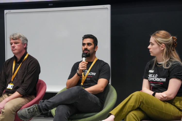 PhD researcher, Amir at a Q&A panel at one of the University's postgraduate research open days
