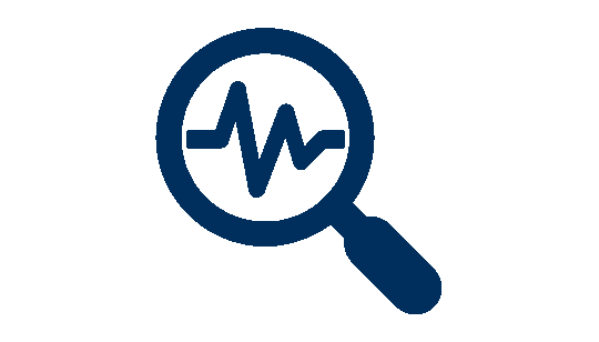 icon of a white magnifying glass on a blue background